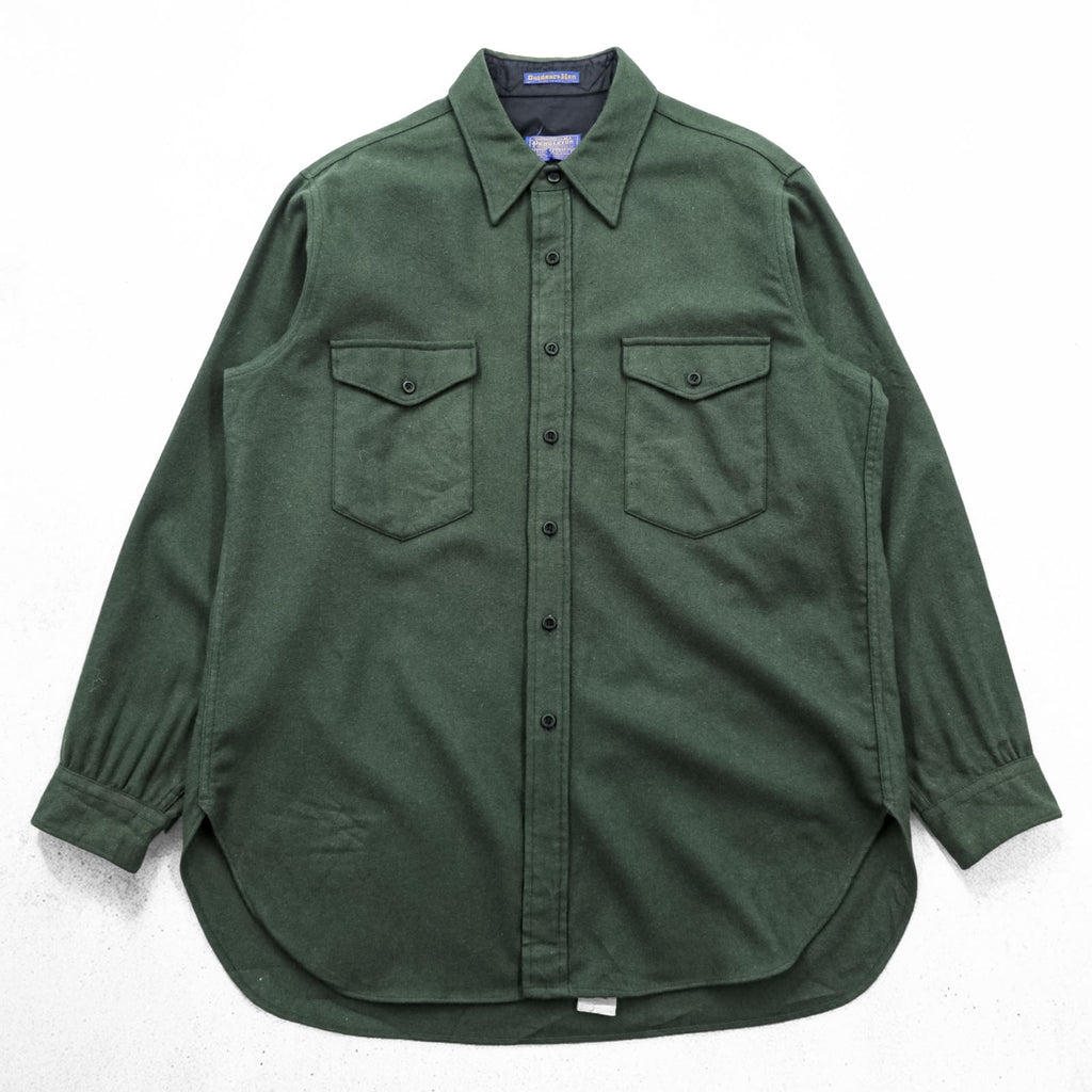 Vintage 1970s Pendleton Outdoorsman Solid Green Wool Shirt USA Made XL