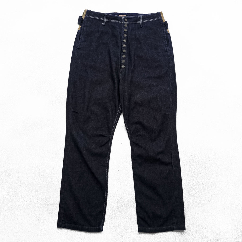 KAPITAL Japan Made Pierrot Pants Denim Sarouel Pants M Indigo Blue Color Block