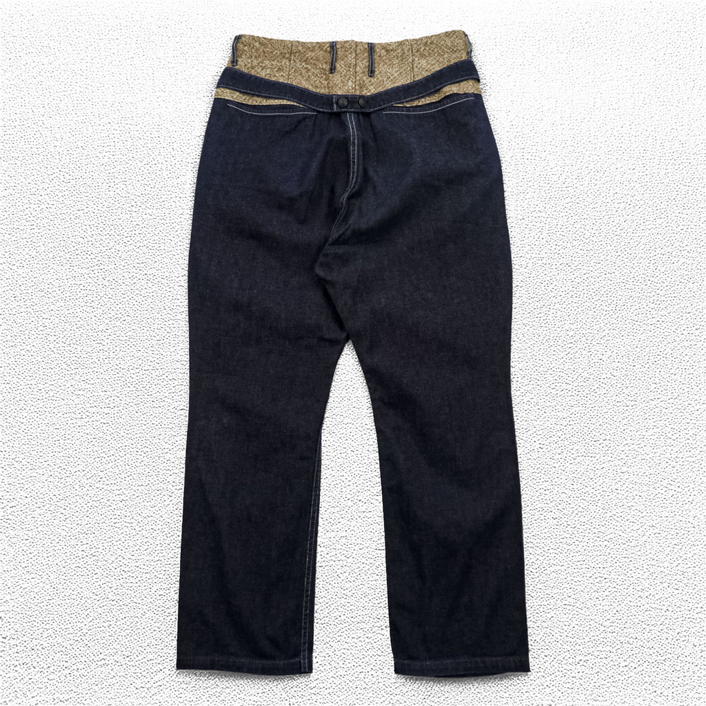 KAPITAL Japan Made Pierrot Pants Denim Sarouel Pants M Indigo Blue Color Block
