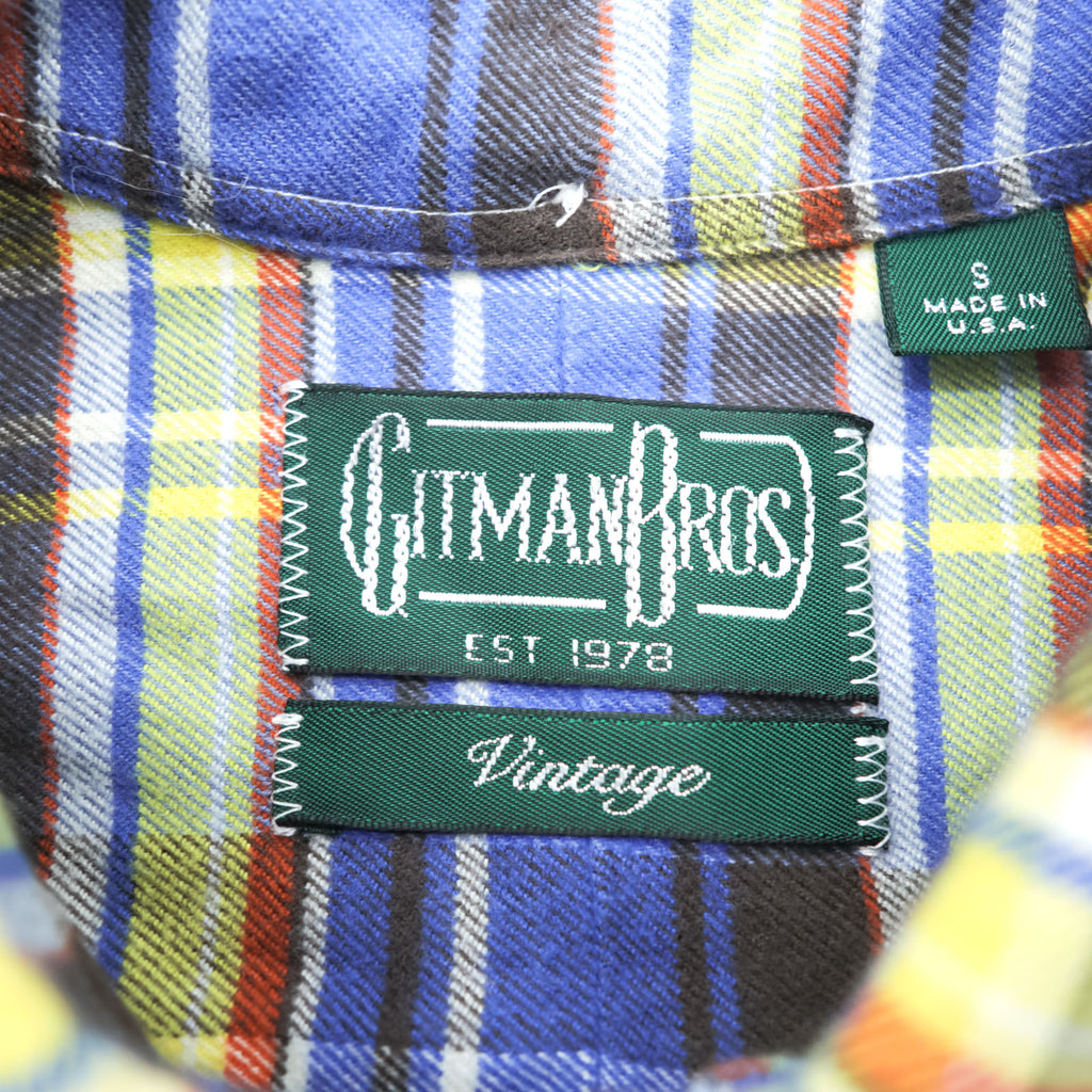GITMAN BROS. USA製 チェック フランネルシャツ 長袖シャツ S イエロー ブルー ボタンダウン VINTAGE