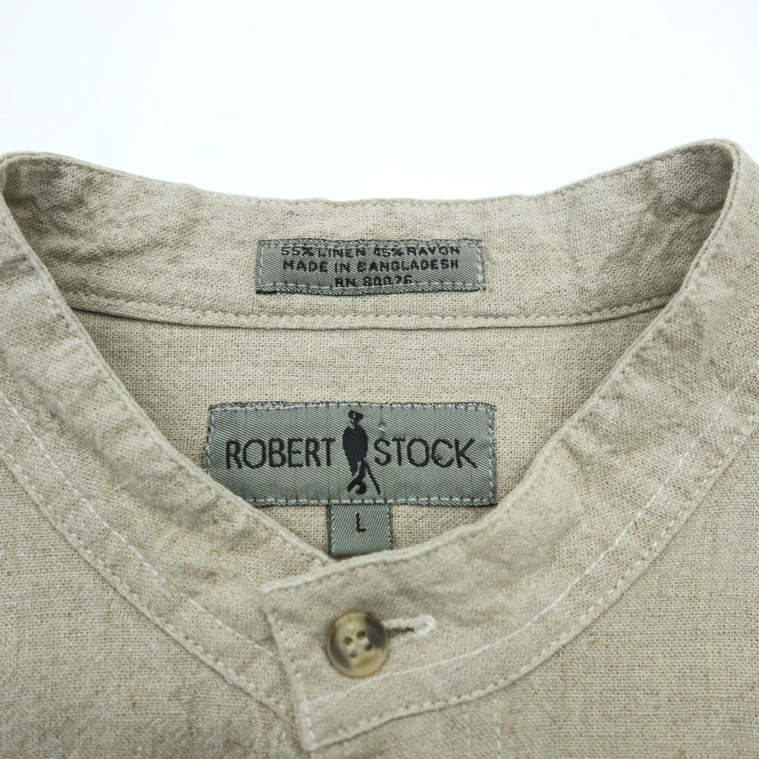 Vintage 90s Band Collar Shirt, Size L, Beige, ROBERT STOCK