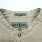 Vintage 90s Band Collar Shirt, Size L, Beige, ROBERT STOCK