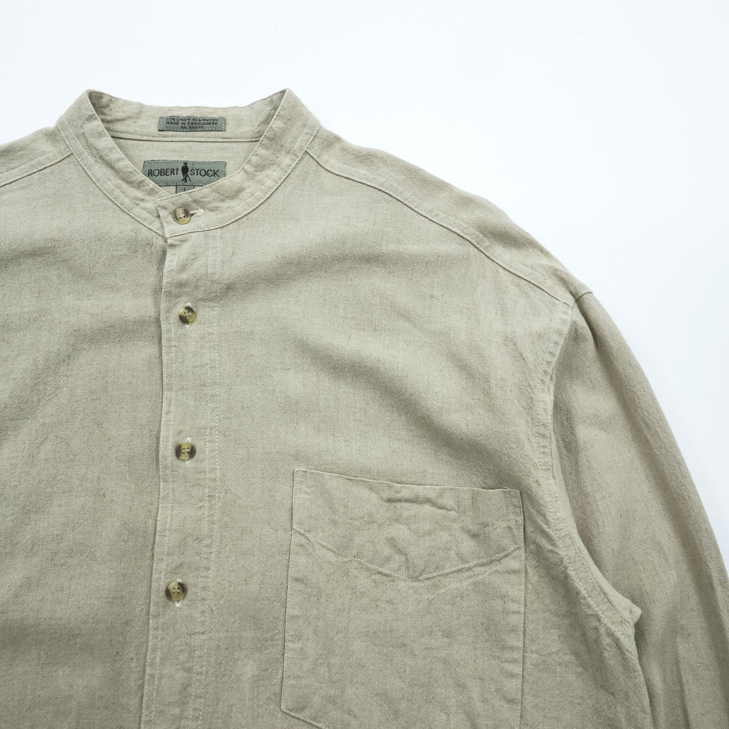 Vintage 90s Band Collar Shirt, Size L, Beige, ROBERT STOCK