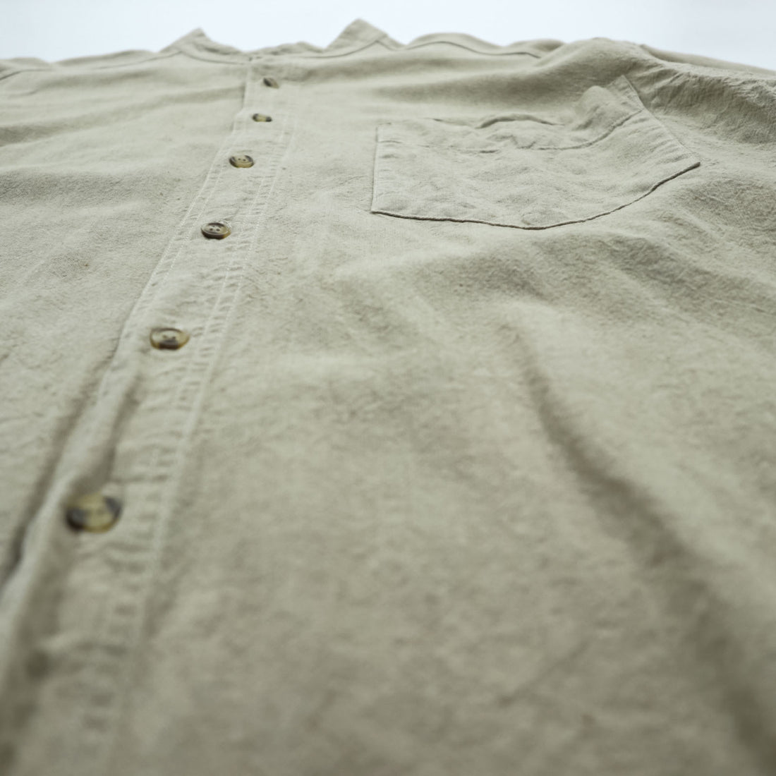 Vintage 90s Band Collar Shirt, Size L, Beige, ROBERT STOCK