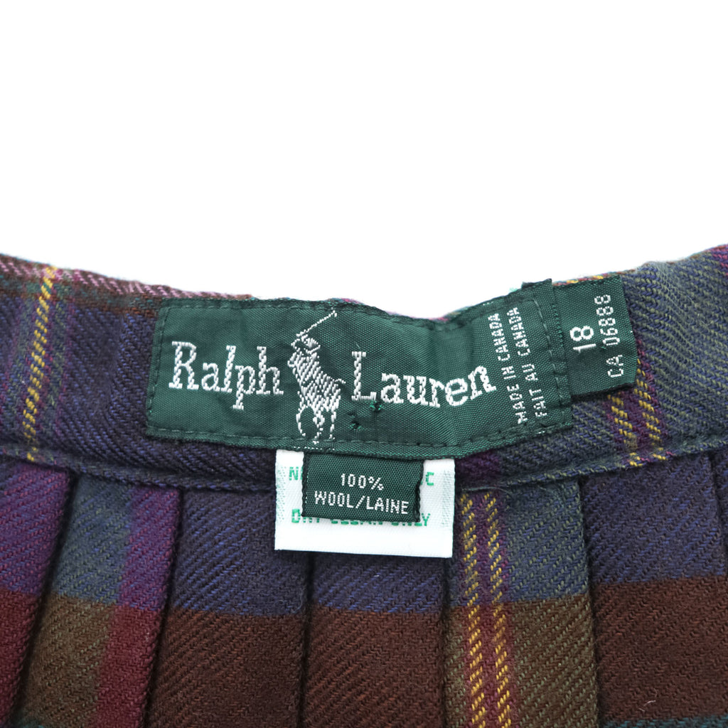 Ralph Lauren 80年代 カナダ製 ヴィンテージ プリーツ ロング スカート L タータンチェック 緑タグ ウール
