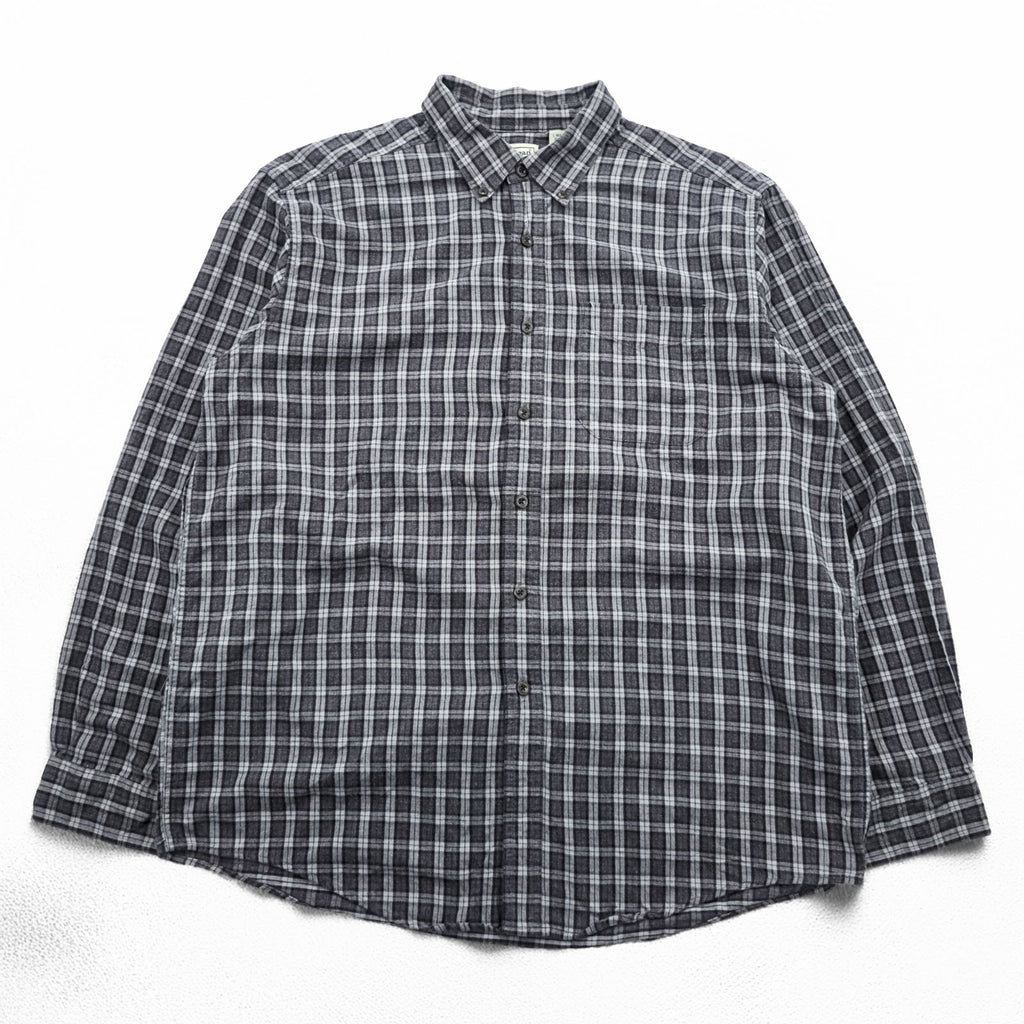 L.L.Bean 90年代 チェック フランネルシャツ 長袖シャツ L グレー ボタンダウン 胸ポケット 0WT65