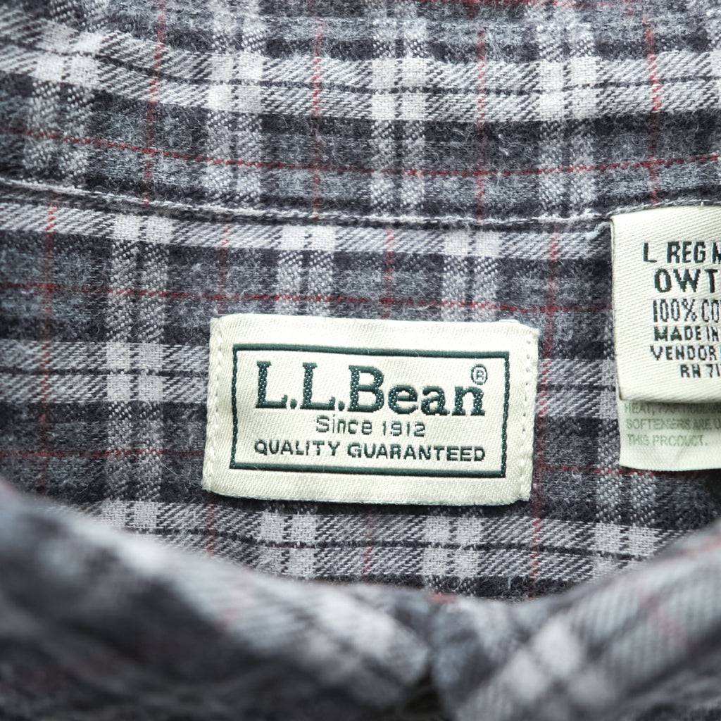 L.L.Bean 90年代 チェック フランネルシャツ 長袖シャツ L グレー ボタンダウン 胸ポケット 0WT65