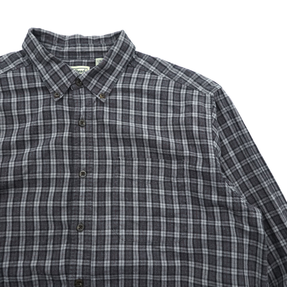 L.L.Bean 90年代 チェック フランネルシャツ 長袖シャツ L グレー ボタンダウン 胸ポケット 0WT65