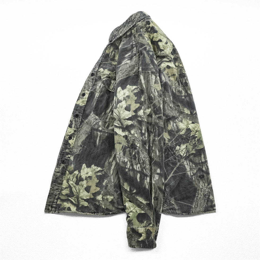 JERZEES 90s Vintage Tree Camo Button-Down Shirt L Khaki Outdoors