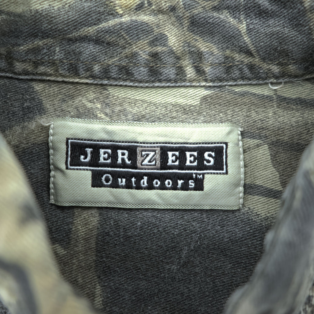 JERZEES 90s Vintage Tree Camo Button-Down Shirt L Khaki Outdoors