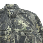 JERZEES 90s Vintage Tree Camo Button-Down Shirt L Khaki Outdoors