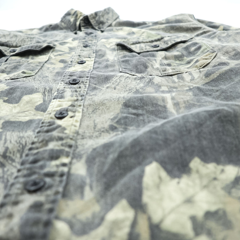 JERZEES 90s Vintage Tree Camo Button-Down Shirt L Khaki Outdoors