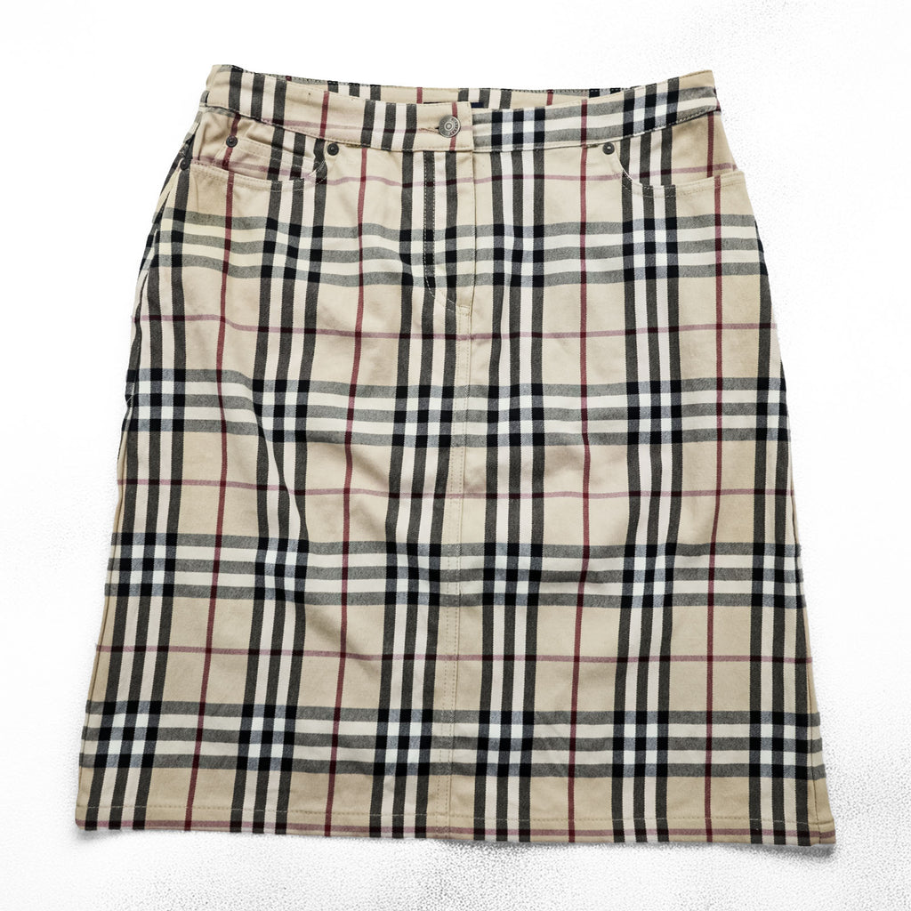 BURBERRY LONDON イタリア製 ノバチェック タイト スカート L ベージュ 膝丈 コットン ストレッチ