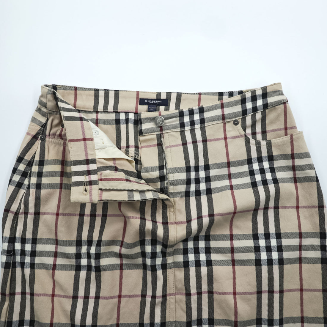 BURBERRY LONDON イタリア製 ノバチェック タイト スカート L ベージュ 膝丈 コットン ストレッチ