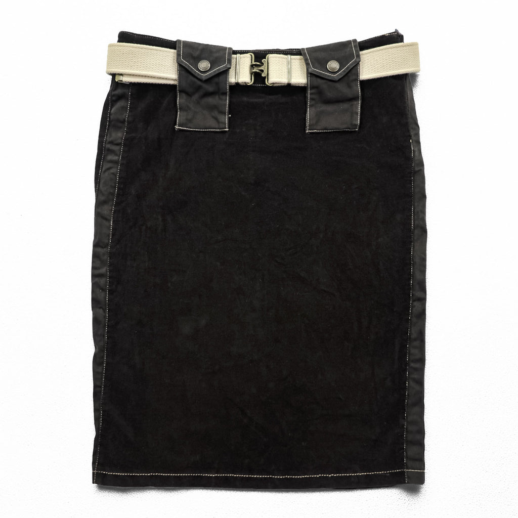 Jean Paul GAULTIER 90年代 ヴィンテージ タイト スカート L ストレッチ ベロア コーデュロイ 膝丈 ベルト付き