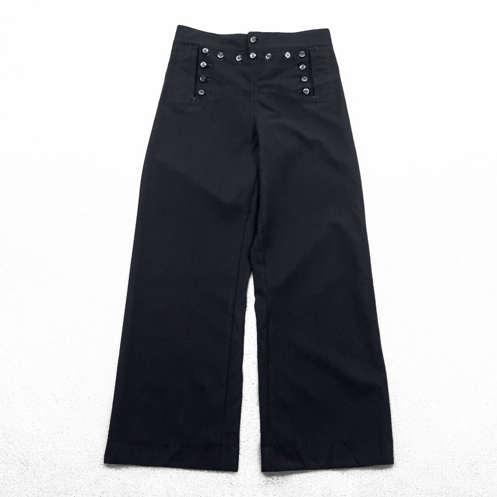 Vintage 1990s US Navy 13-Button Sailor Pants, Size L, Black. DSCP BY OMEGA APPAREL INC. 8405-01-076-6024