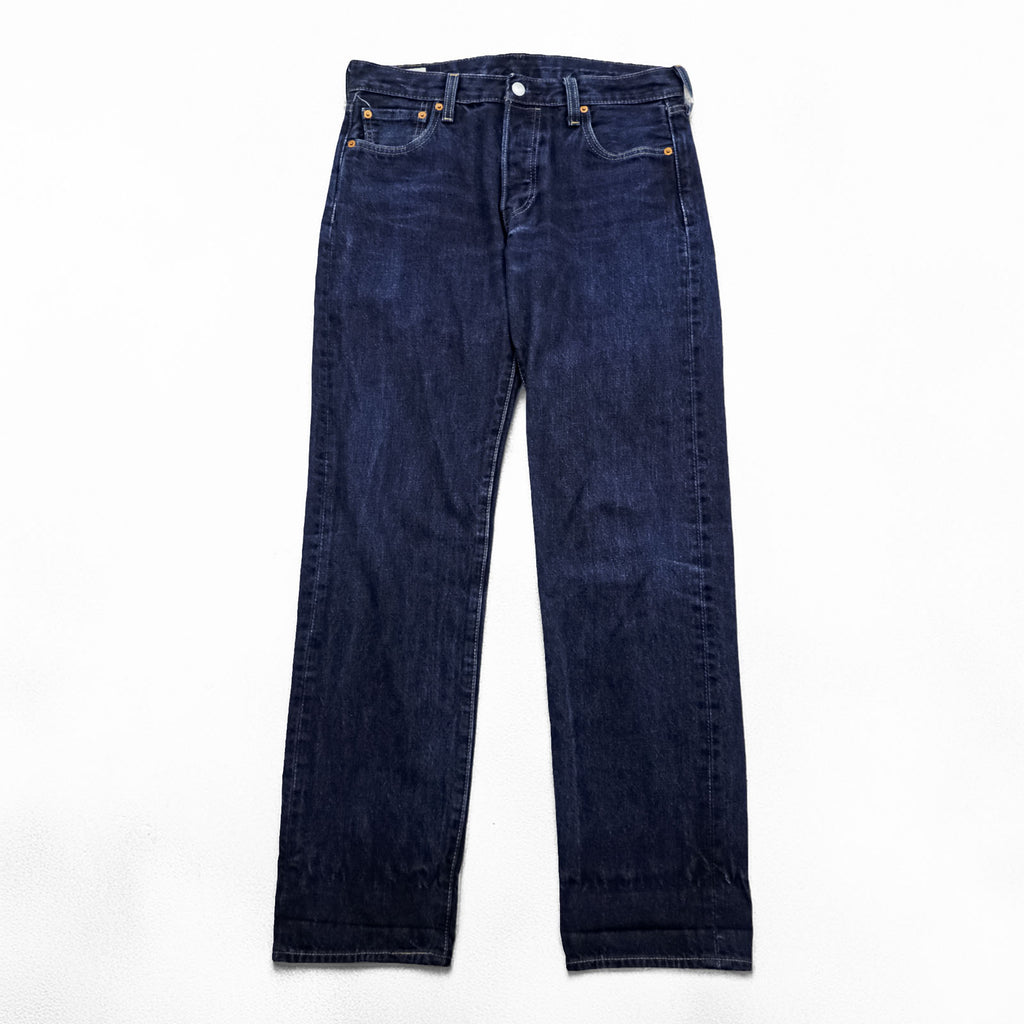 Levi Strauss 501 Big E Denim Pants Jeans M Indigo Blue Leather Patch Button Fly 00501-0101