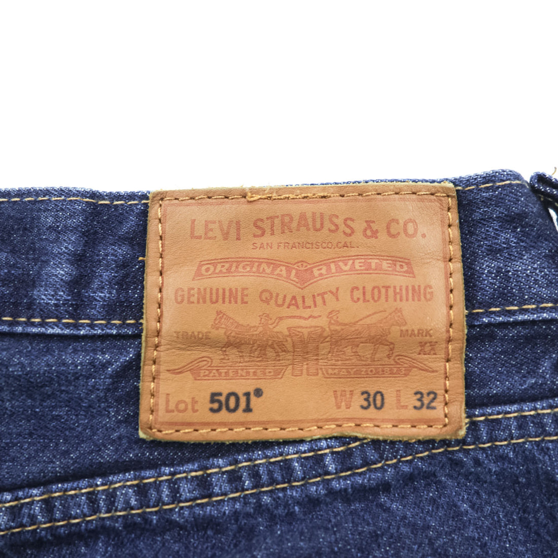 Levi Strauss 501 Big E Denim Pants Jeans M Indigo Blue Leather Patch Button Fly 00501-0101