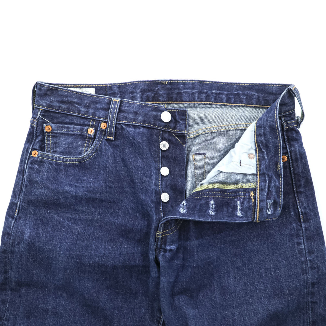 Levi Strauss 501 Big E Denim Pants Jeans M Indigo Blue Leather Patch Button Fly 00501-0101