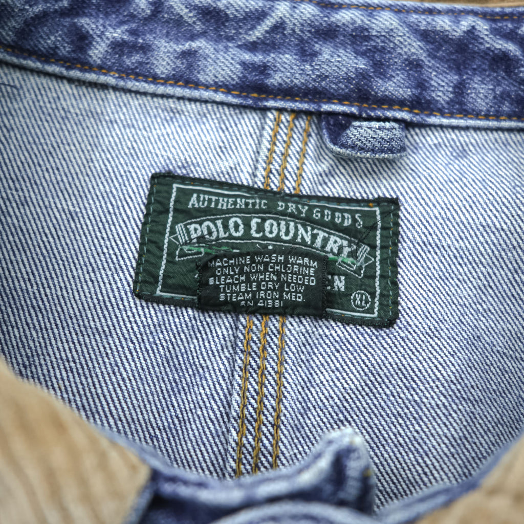 POLO COUNTRY RALPH LAUREN 80年代 USA製 ヴィンテージ デニム カバーオール ワークジャケット XL 4ポケット 襟コーデュロイ RRL チョアコート