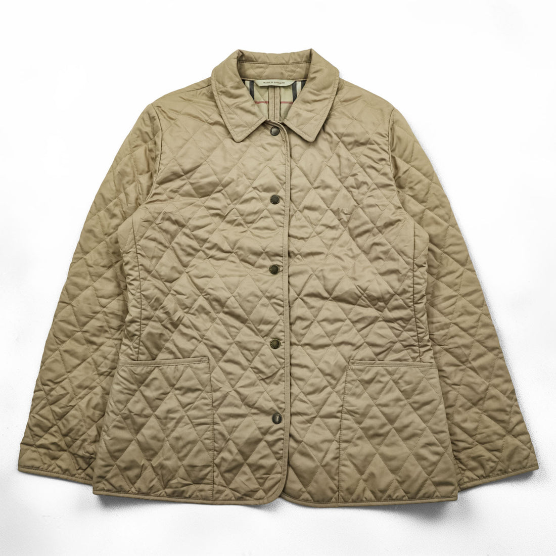 BURBERRY LONDON 英国製 キルティングジャケット L ベージュ 裏地ノバチェック 中綿 スナップボタン イングランド製