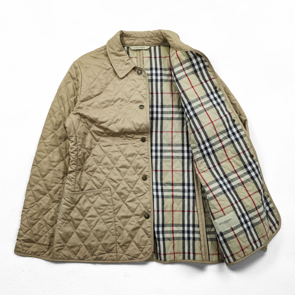 BURBERRY LONDON 英国製 キルティングジャケット L ベージュ 裏地ノバチェック 中綿 スナップボタン イングランド製
