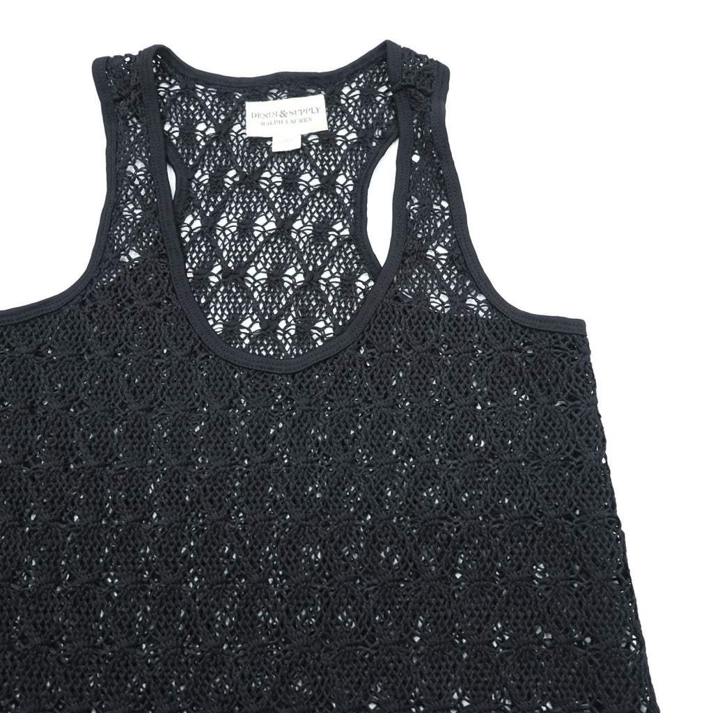 Denim & Supply Ralph Lauren Crochet Knit Tank Dress Black Sleeveless Mesh Boho Size S