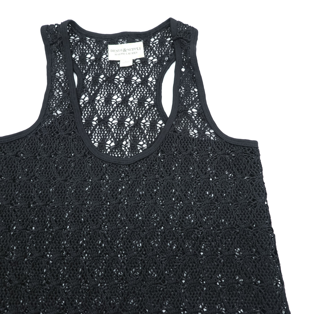 Denim & Supply Ralph Lauren Crochet Knit Tank Dress Black Sleeveless Mesh Boho Size S