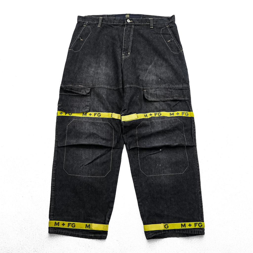 Marithe Francois Girbaud 90s Vintage Shuttle Tape Denim Cargo Pants Black Yellow Baggy Wide Leg W42 Y2K