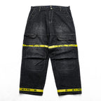 Marithe Francois Girbaud 90s Vintage Shuttle Tape Denim Cargo Pants Black Yellow Baggy Wide Leg W42 Y2K