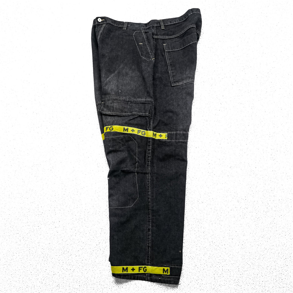Marithe Francois Girbaud 90s Vintage Shuttle Tape Denim Cargo Pants Black Yellow Baggy Wide Leg W42 Y2K