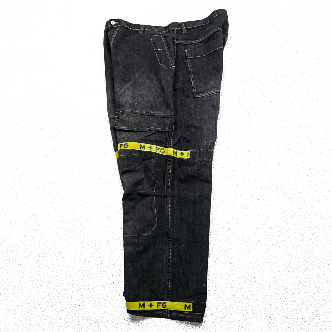 Marithe Francois Girbaud 90s Vintage Shuttle Tape Denim Cargo Pants Black Yellow Baggy Wide Leg W42 Y2K