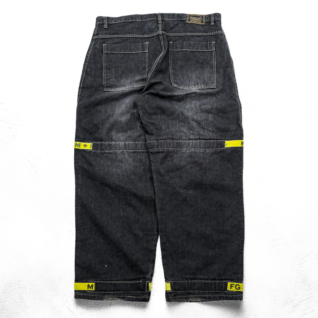 Marithe Francois Girbaud 90s Vintage Shuttle Tape Denim Cargo Pants Black Yellow Baggy Wide Leg W42 Y2K