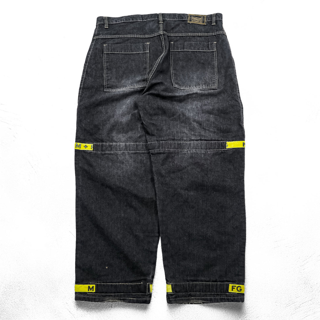 Marithe Francois Girbaud 90s Vintage Shuttle Tape Denim Cargo Pants Black Yellow Baggy Wide Leg W42 Y2K