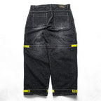 Marithe Francois Girbaud 90s Vintage Shuttle Tape Denim Cargo Pants Black Yellow Baggy Wide Leg W42 Y2K