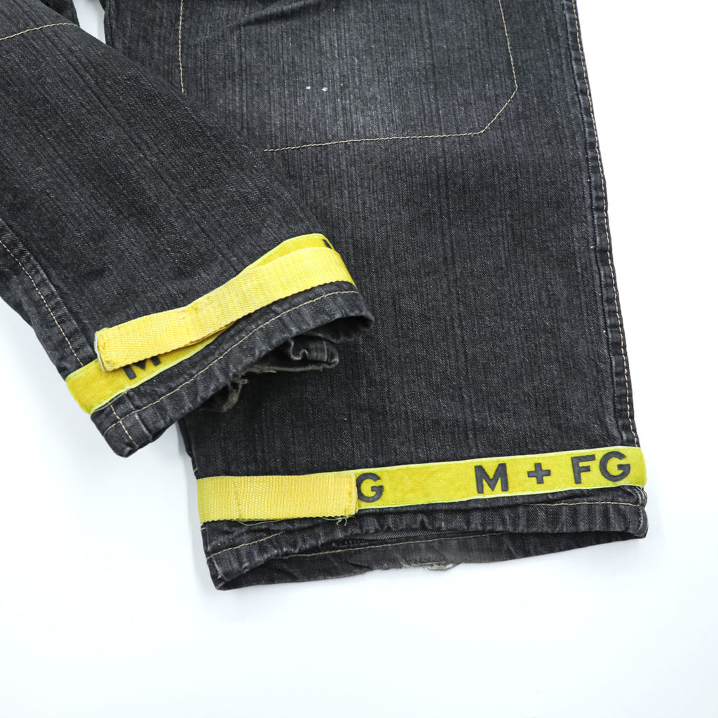 Marithe Francois Girbaud 90s Vintage Shuttle Tape Denim Cargo Pants Black Yellow Baggy Wide Leg W42 Y2K