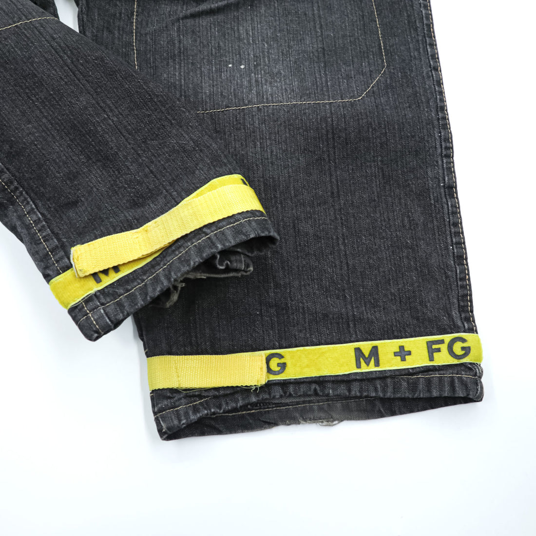 Marithe Francois Girbaud 90s Vintage Shuttle Tape Denim Cargo Pants Black Yellow Baggy Wide Leg W42 Y2K