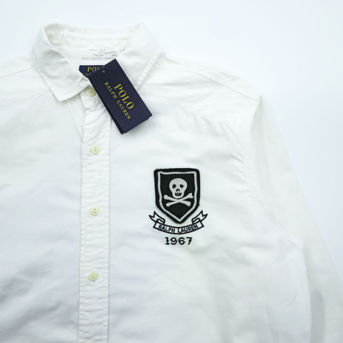 Polo Ralph Lauren Oxford Shirt, Size L, White, Skull Numbering Patch, Unused