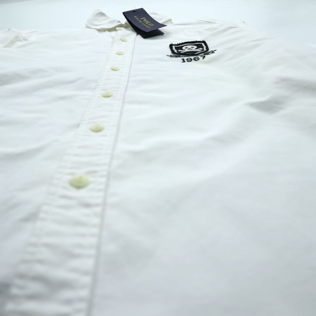 Polo Ralph Lauren Oxford Shirt, Size L, White, Skull Numbering Patch, Unused