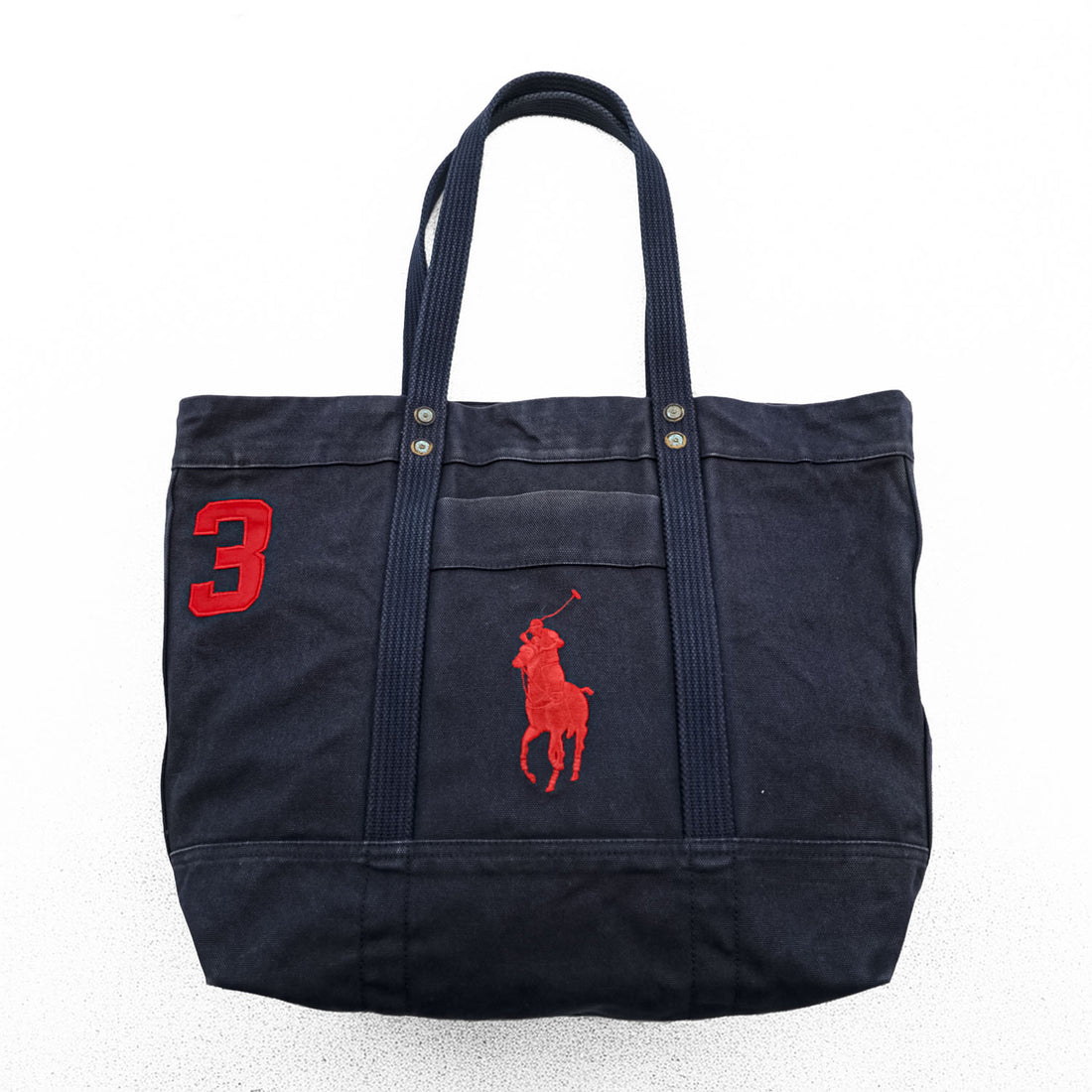 Polo Ralph Lauren Big Pony Tote Bag, Navy Canvas, Vintage Finish