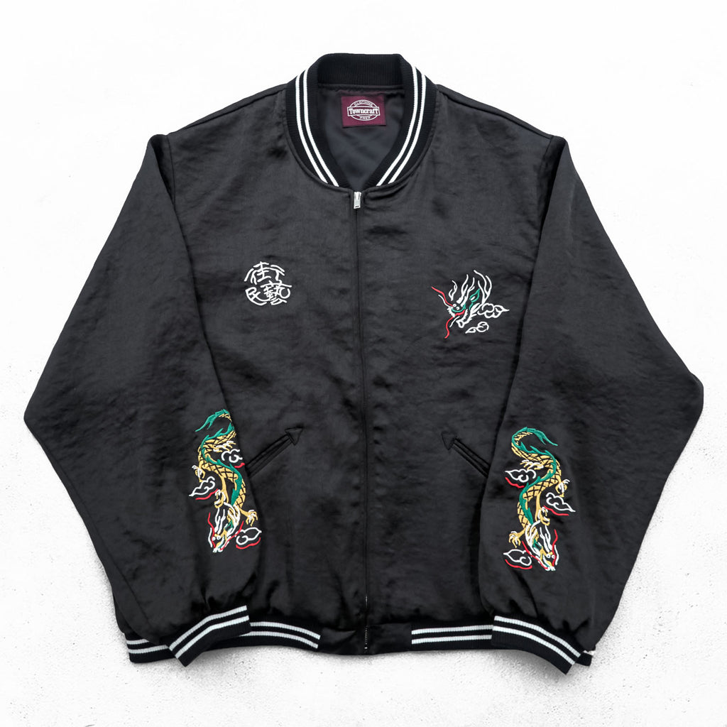 TOWNCRAFT Souvenir Jacket, Size L, Black, FREAK'S STORE Exclusive, Town Folk Art JAPAN, Tsutenkaku Tower Dragon Embroidery, IDEAL Zipper, 221-1531