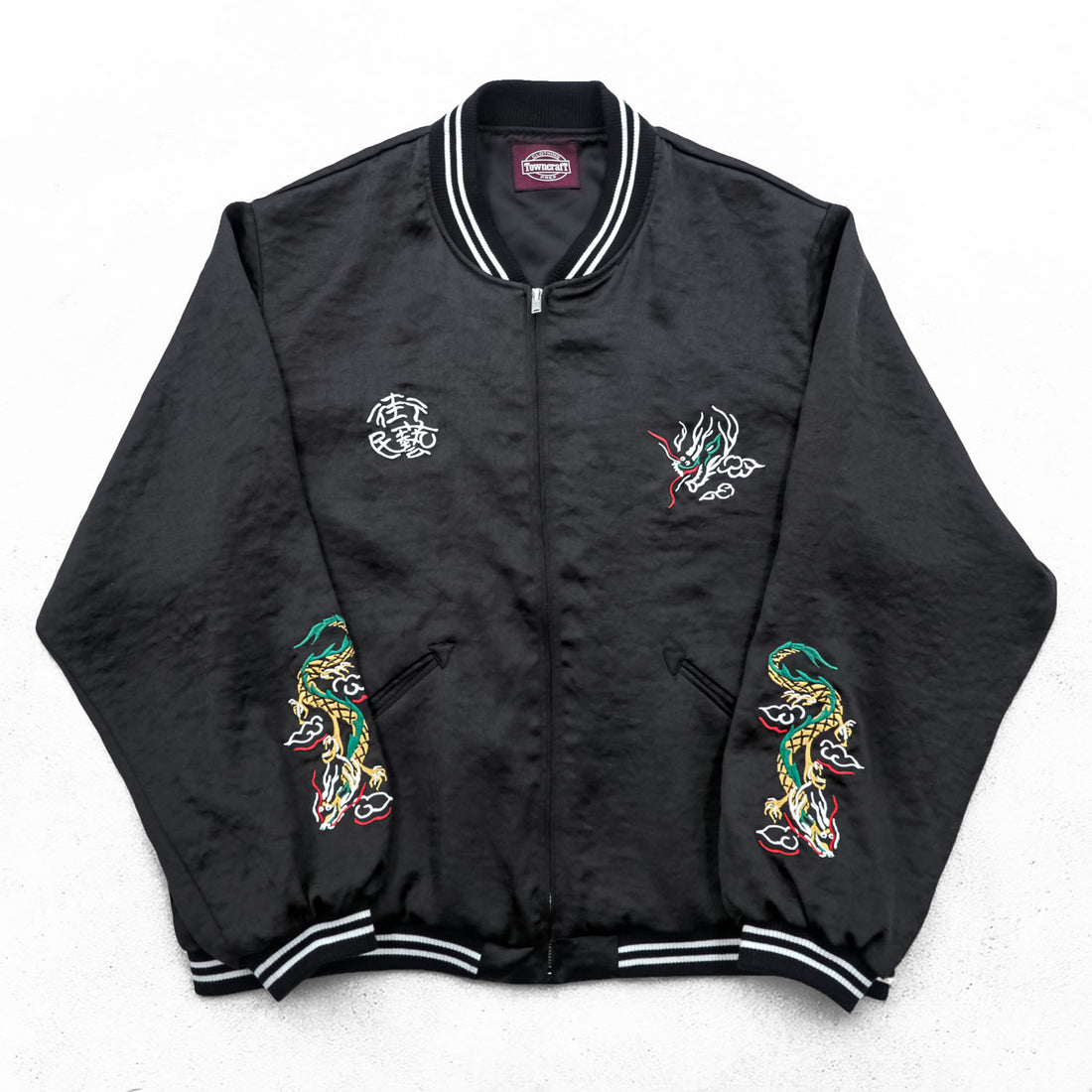 TOWNCRAFT Souvenir Jacket, Size L, Black, FREAK'S STORE Exclusive, Town Folk Art JAPAN, Tsutenkaku Tower Dragon Embroidery, IDEAL Zipper, 221-1531