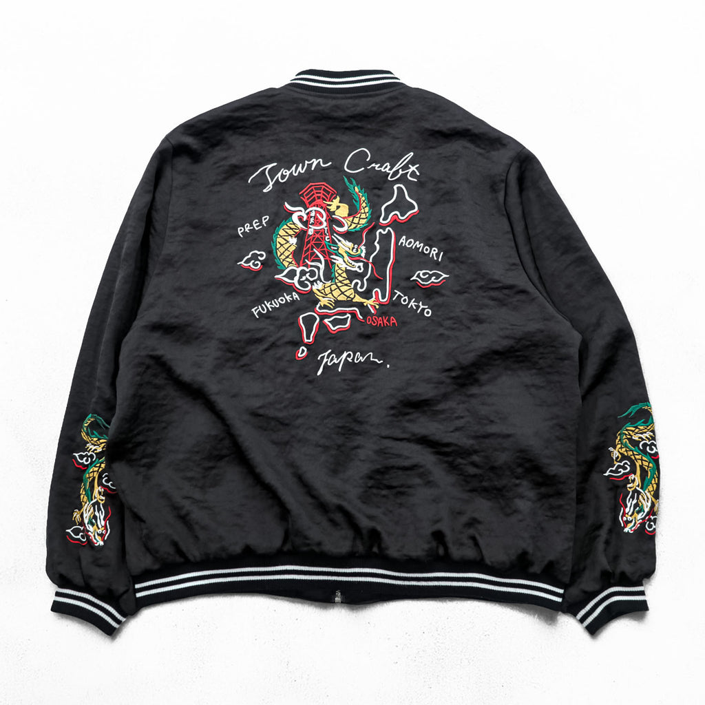 TOWNCRAFT Souvenir Jacket, Size L, Black, FREAK'S STORE Exclusive, Town Folk Art JAPAN, Tsutenkaku Tower Dragon Embroidery, IDEAL Zipper, 221-1531