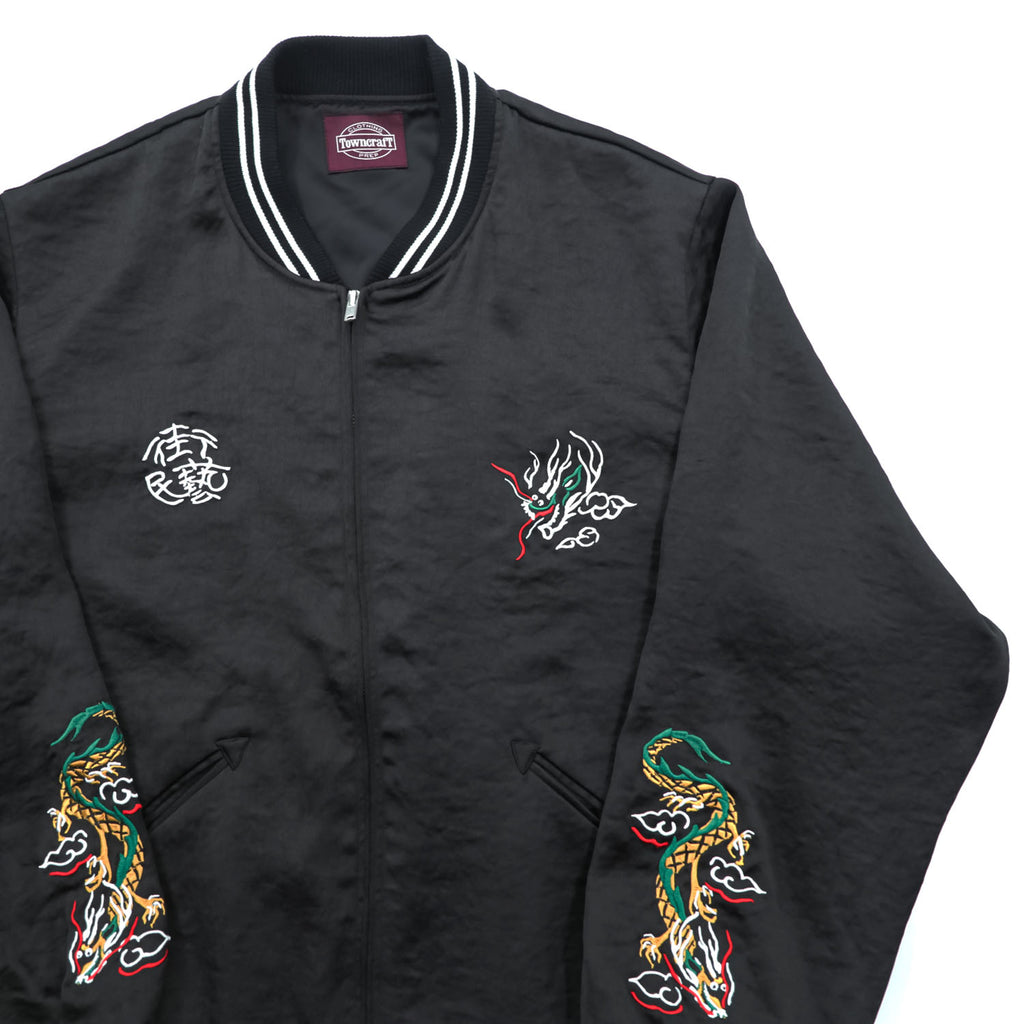 TOWNCRAFT Souvenir Jacket, Size L, Black, FREAK'S STORE Exclusive, Town Folk Art JAPAN, Tsutenkaku Tower Dragon Embroidery, IDEAL Zipper, 221-1531