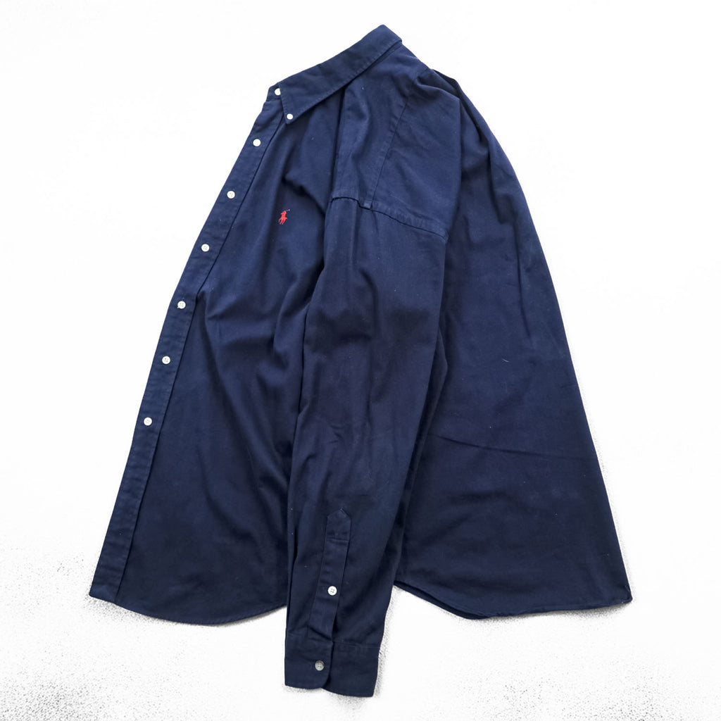 Ralph Lauren 90s Vintage BLAKE Long-Sleeve Button-Down Shirt, Size XL, Navy, Small Pony Logo Embroidery, Black