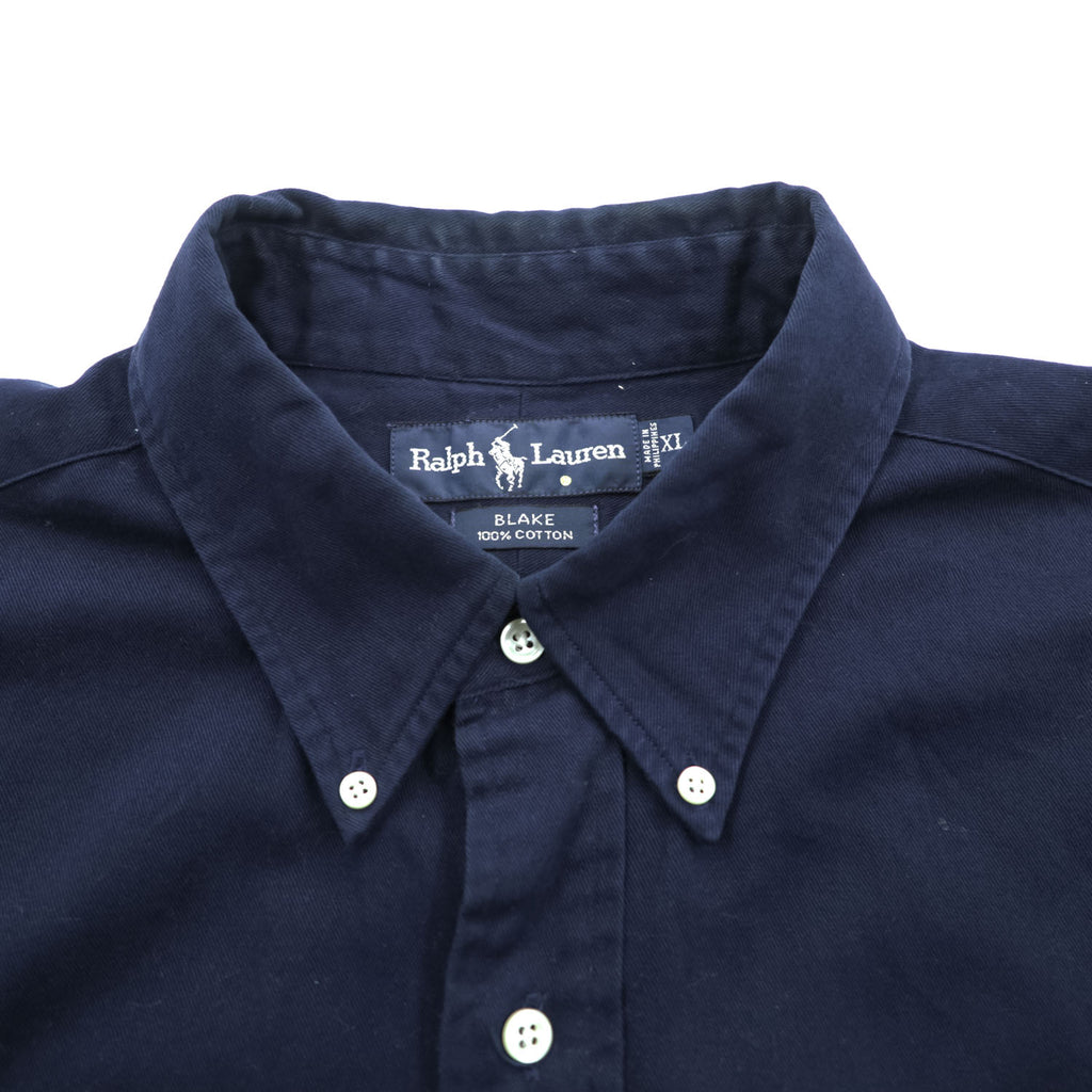 Ralph Lauren 90s Vintage BLAKE Long-Sleeve Button-Down Shirt, Size XL, Navy, Small Pony Logo Embroidery, Black