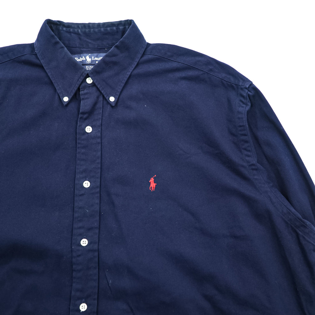 Ralph Lauren 90s Vintage BLAKE Long-Sleeve Button-Down Shirt, Size XL, Navy, Small Pony Logo Embroidery, Black