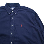 Ralph Lauren 90s Vintage BLAKE Long-Sleeve Button-Down Shirt, Size XL, Navy, Small Pony Logo Embroidery, Black
