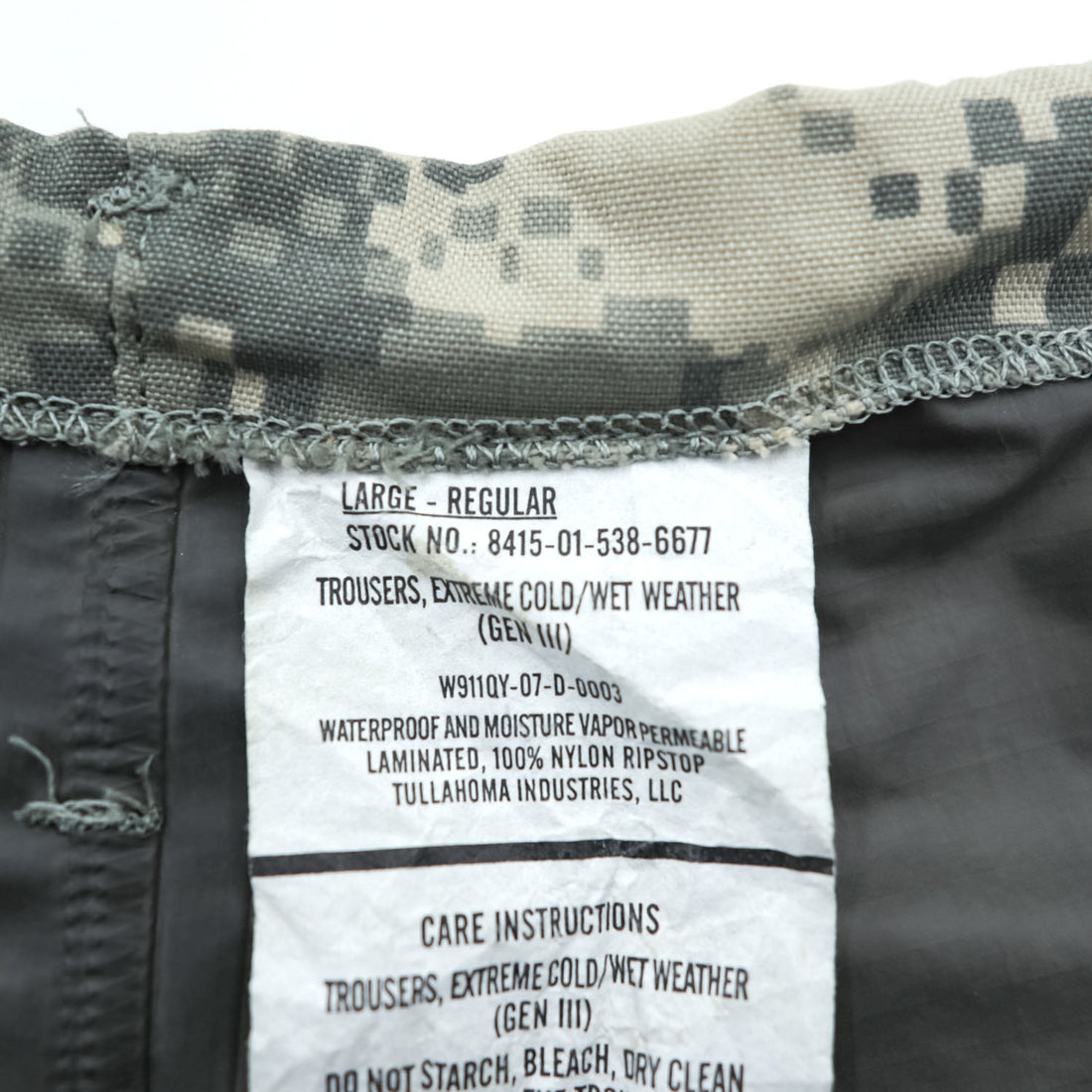 US Army ECWCS Gen III Level 6 Gore-Tex UCP ACU Wet Weather Trousers Large Regular