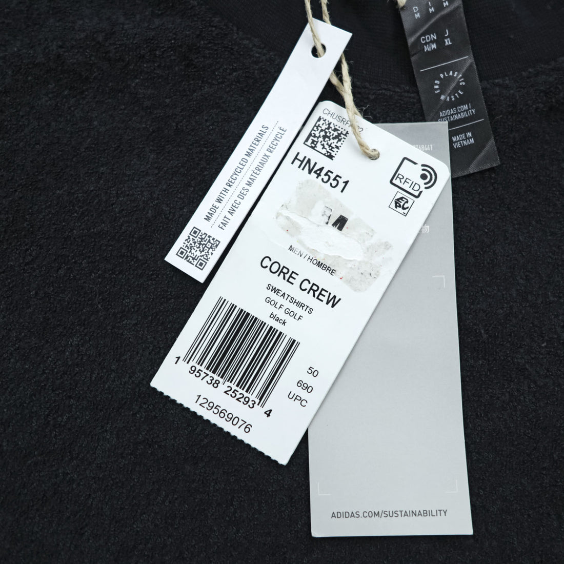 adidas terry cloth sweatshirt, size M, black, CORE CREW, Unused, HN4551